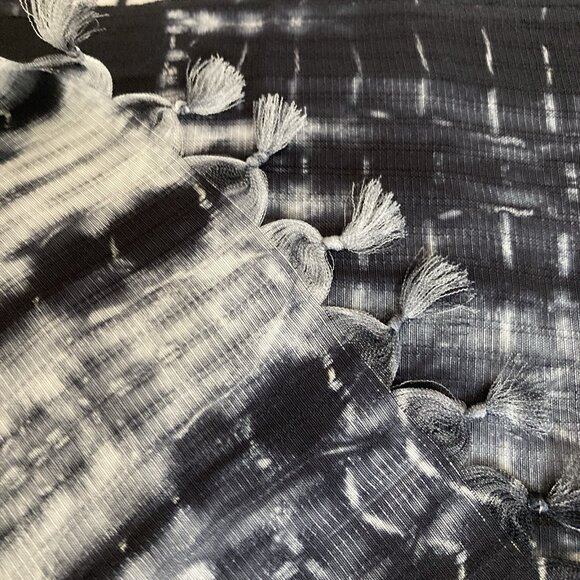 ARTISNAL Wide Scarf Hand Dyed Tribal Geometric Design Black Crepe Silk - Picture 10 of 12